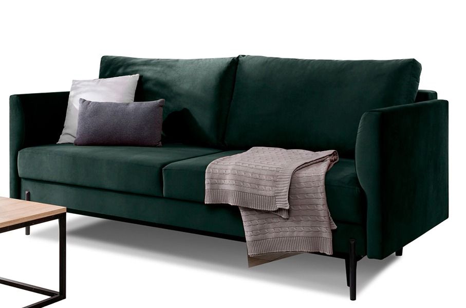Canapé convertible en velours ROBBY – Rangement et pieds métal noir - Photo n°1