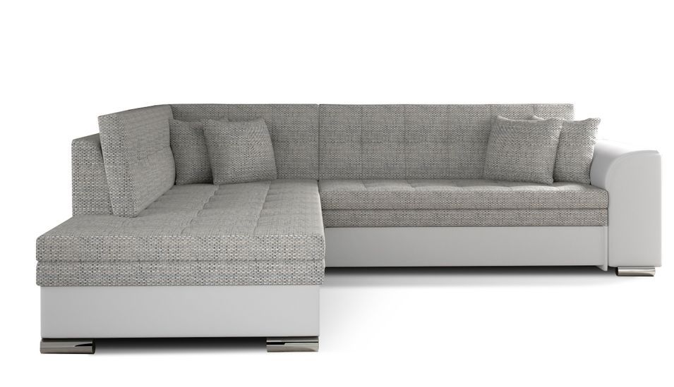 Canapé convertible gauche droit tissu gris chiné et simili blanc Pika 260 cm - Photo n°1