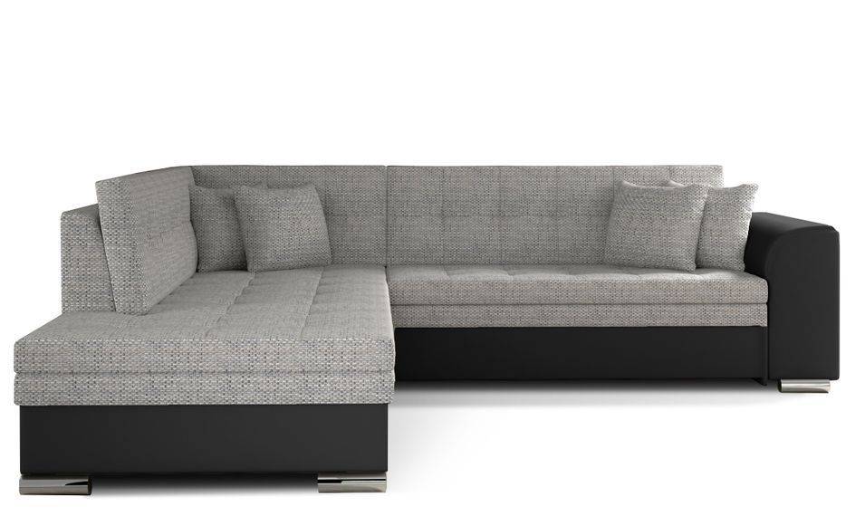 Canapé convertible gauche droit tissu gris chiné et simili noir Pika 260 cm - Photo n°1