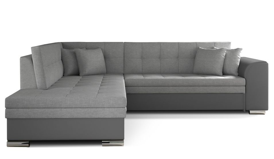 Canapé convertible gauche droit tissu gris clair et simili gris Pika 260 cm - Photo n°1