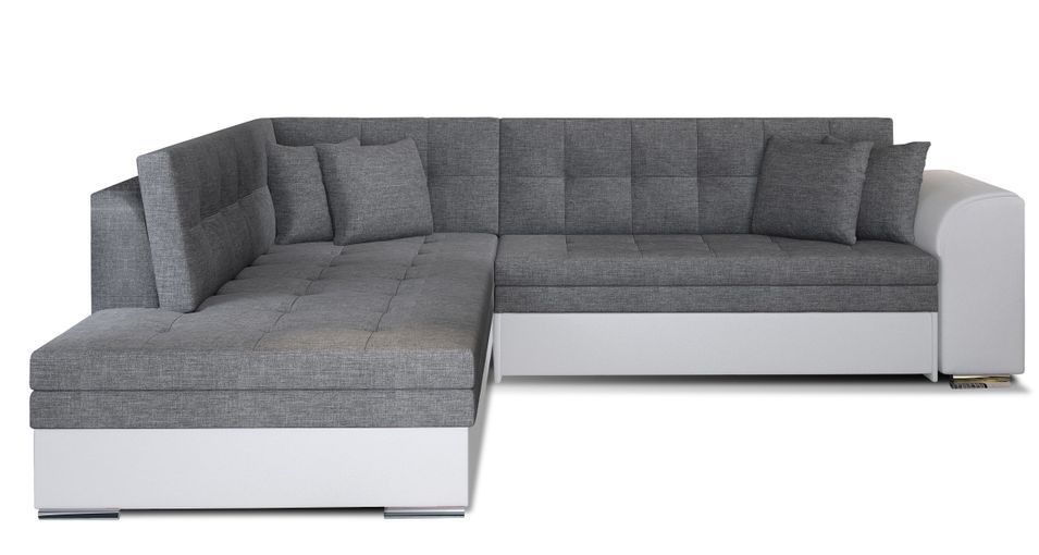 Canapé convertible gauche droit tissu gris et simili blanc Pika 260 cm - Photo n°1