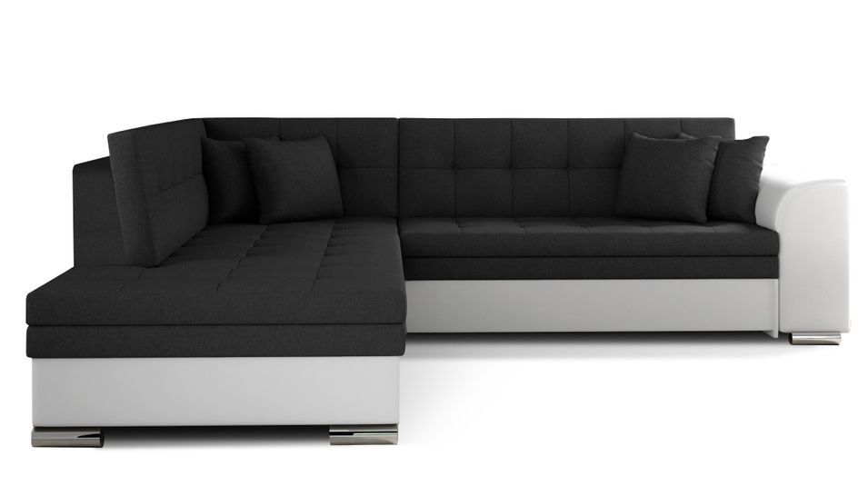 Canapé convertible gauche droit tissu noir et simili blanc Pika 260 cm - Photo n°1