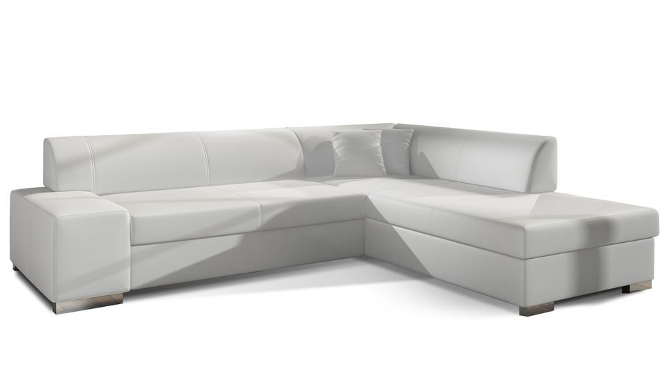 Canapé convertible moderne angle droit simili cuir blanc Plazo 278 cm - Photo n°1