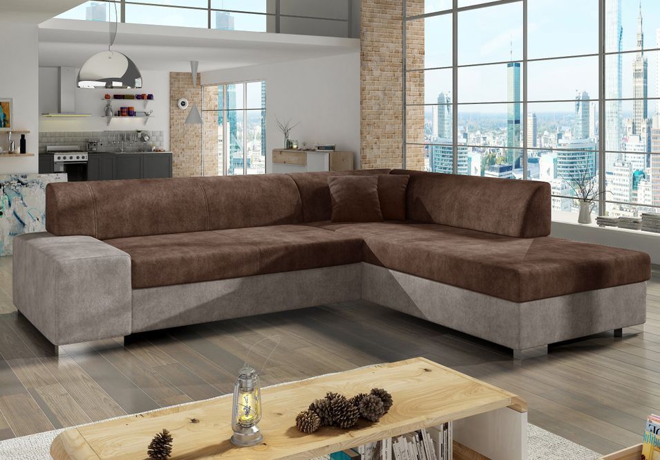 Canapé convertible moderne angle droit tissu doux rose et parme Plazo 278 cm - Photo n°1