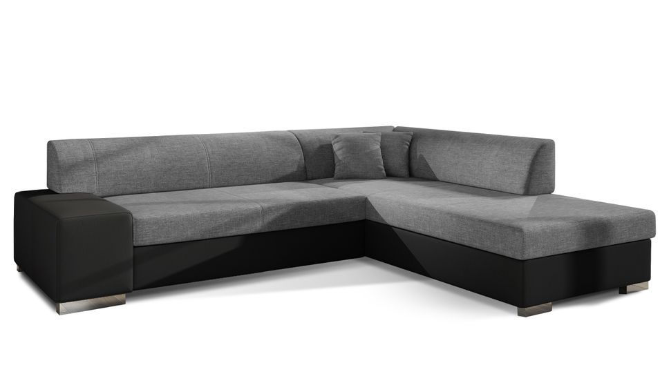 Canapé convertible moderne angle droit tissu gris clair chiné et simili cuir noir Plazo 278 cm - Photo n°1
