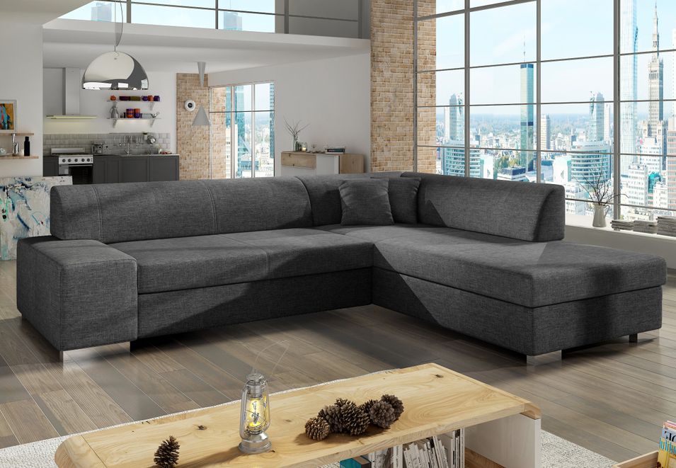 Canapé convertible moderne angle droit tissu gris foncé chiné Plazo 278 cm - Photo n°1