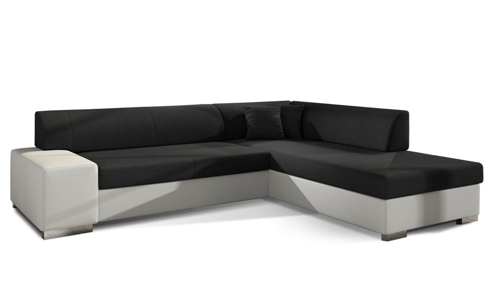 Canapé convertible moderne angle droit tissu noir et simili cuir blanc Plazo 278 cm - Photo n°1