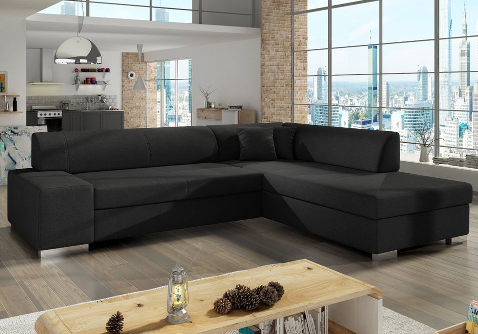 Canapé convertible moderne angle droit tissu noir Plazo 278 cm - Photo n°1