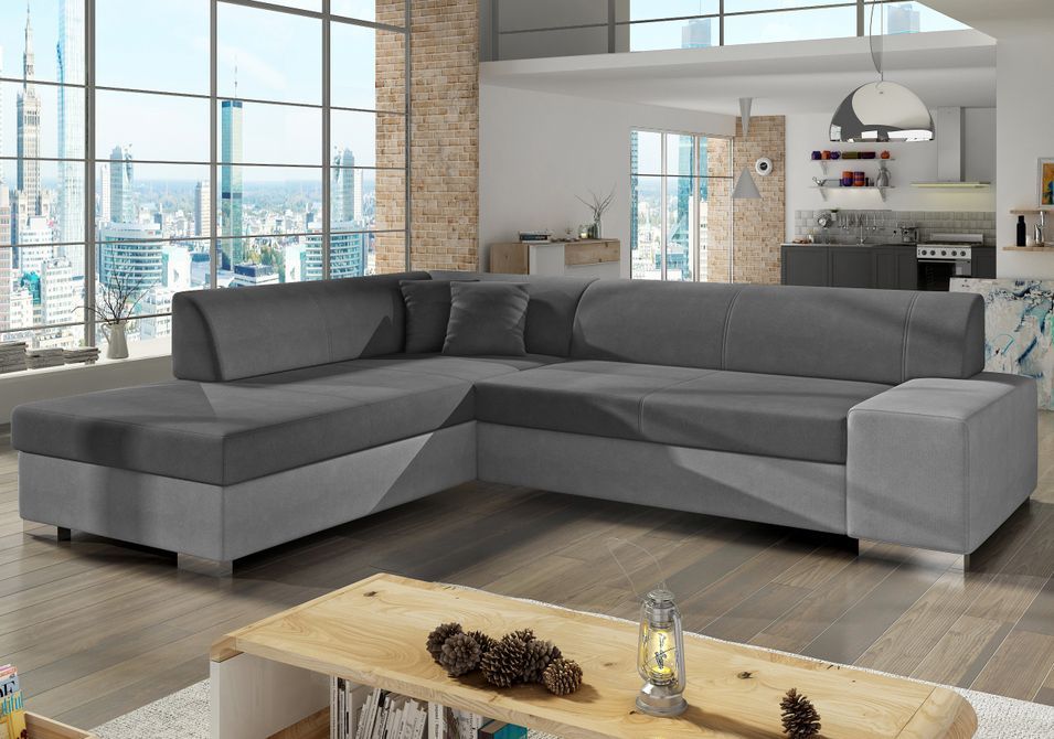 Canapé convertible moderne angle gauche tissu doux gris clair et gris foncé Plazo 278 cm - Photo n°1