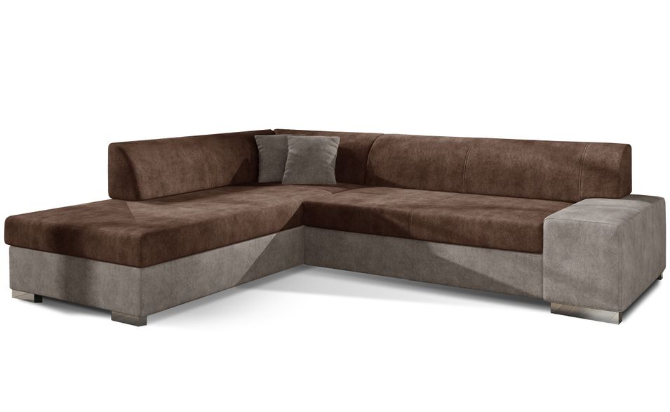 Canapé convertible moderne angle gauche tissu doux gris et marron Plazo 278 cm - Photo n°1