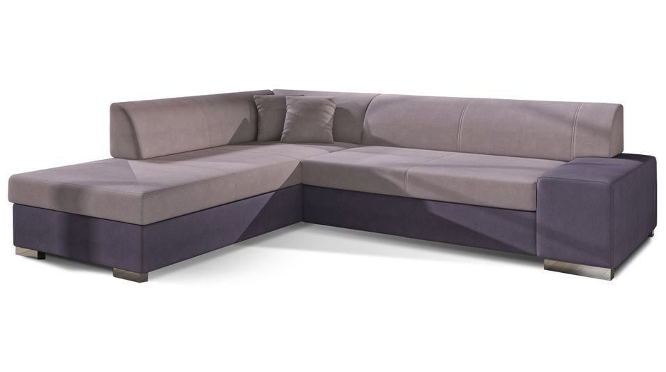 Canapé convertible moderne angle gauche tissu doux rose et parme Plazo 278 cm - Photo n°1