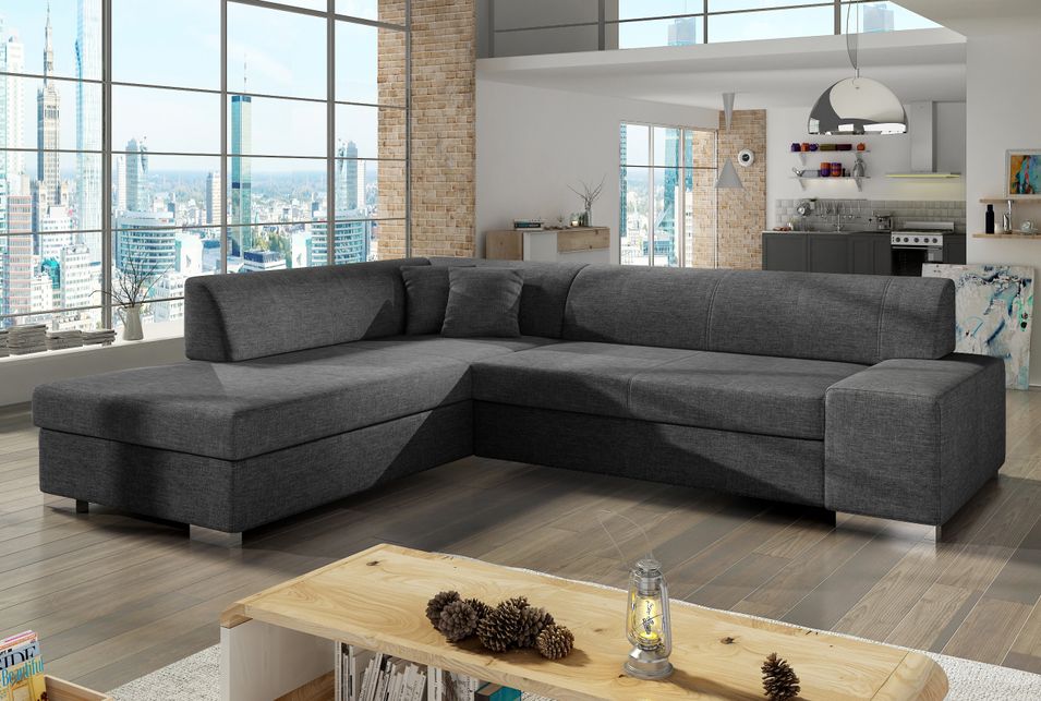 Canapé convertible moderne angle gauche tissu gris foncé chiné Plazo 278 cm - Photo n°1