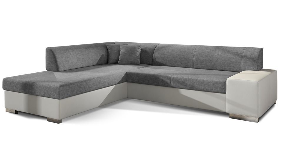 Canapé convertible moderne angle gauche gris clair chiné et simili cuir blanc Plazo 278 cm - Photo n°1