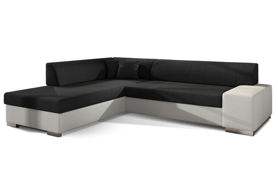 Canapé convertible moderne angle gauche tissu noir et simili cuir blanc Plazo 278 cm - Photo n°1