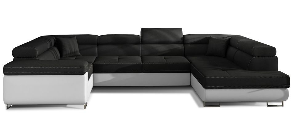 Canapé convertible panoramique TOVY tissu et simili cuir - têtières réglables - Photo n°1