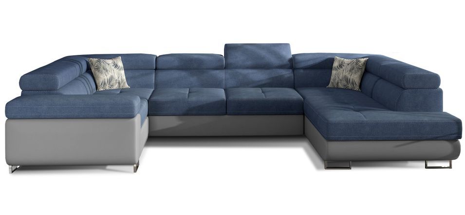 Canapé convertible panoramique TOVY tissu et simili cuir - têtières réglables - Photo n°1