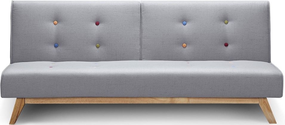 Canapé convertible scandinave tissu gris clair et bouton coloré Yanicé - Photo n°1
