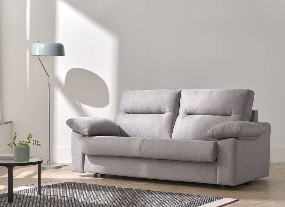 Canapé convertible tissu gris matelas 15 cm Senza 215 cm - Photo n°1