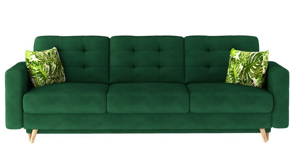 Canapé convertible velours ANSKA - Pieds bois naturel - Photo n°1