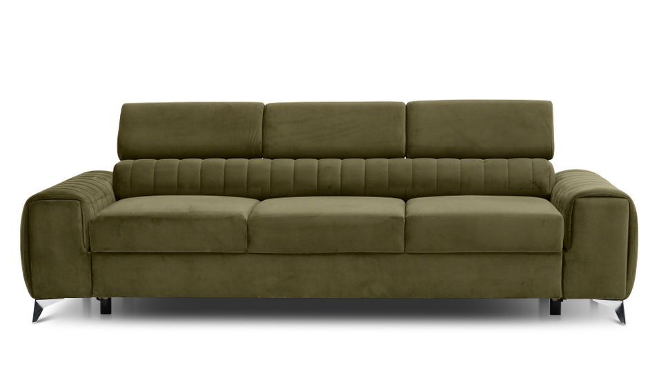 Canapé convertible velours LOZA - Appuis-tête réglables et pieds acier chromé - Photo n°1