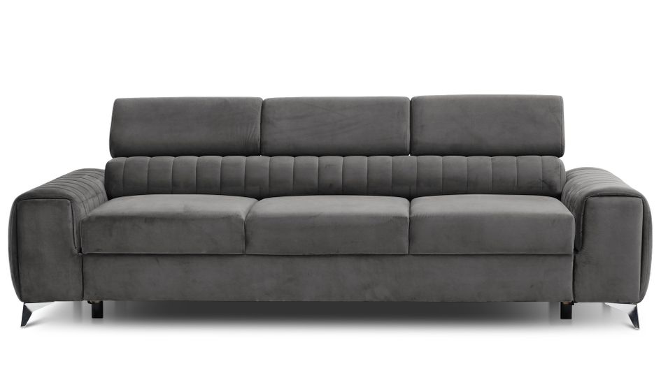 Canapé convertible velours LOZA - Appuis-tête réglables et pieds acier chromé - Photo n°1