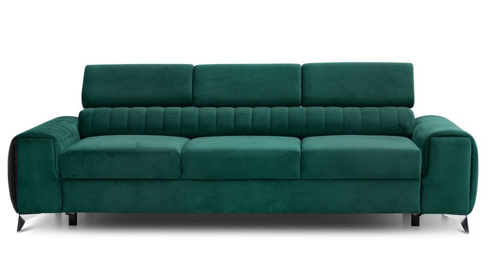 Canapé convertible velours LOZA - Appuis-tête réglables et pieds acier chromé - Photo n°1