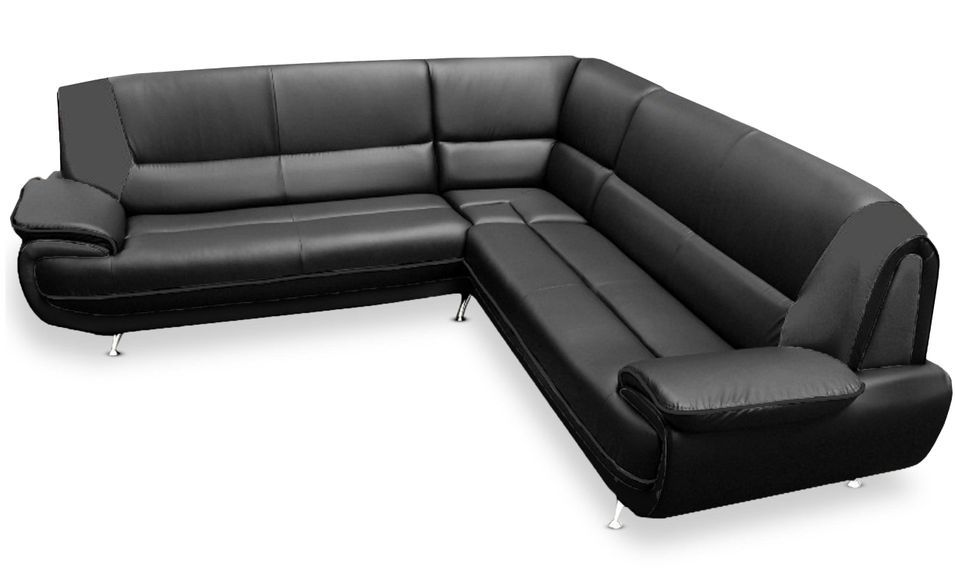 Canapé d'angle 7 places simili cuir noir Pure style - Photo n°1