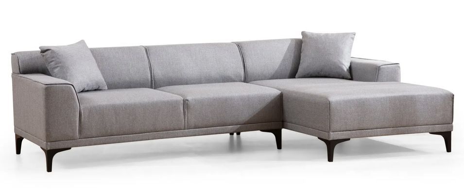 Canapé d'angle à droite moderne en tissu gris clair avec 2 coussin Tivano 250 cm - Photo n°1