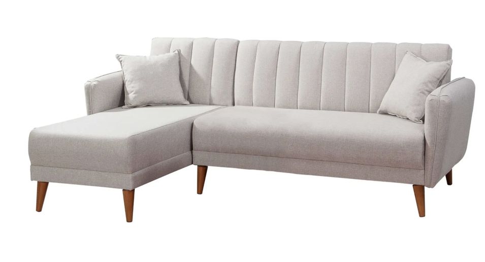 Canapé d'angle à gauche convertible lin crème Bompart 225 cm - Photo n°1