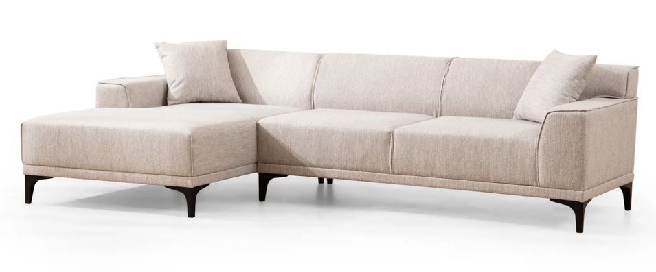Canapé d'angle à gauche moderne en tissu blanc avec 2 coussin Tivano 250 cm - Photo n°1