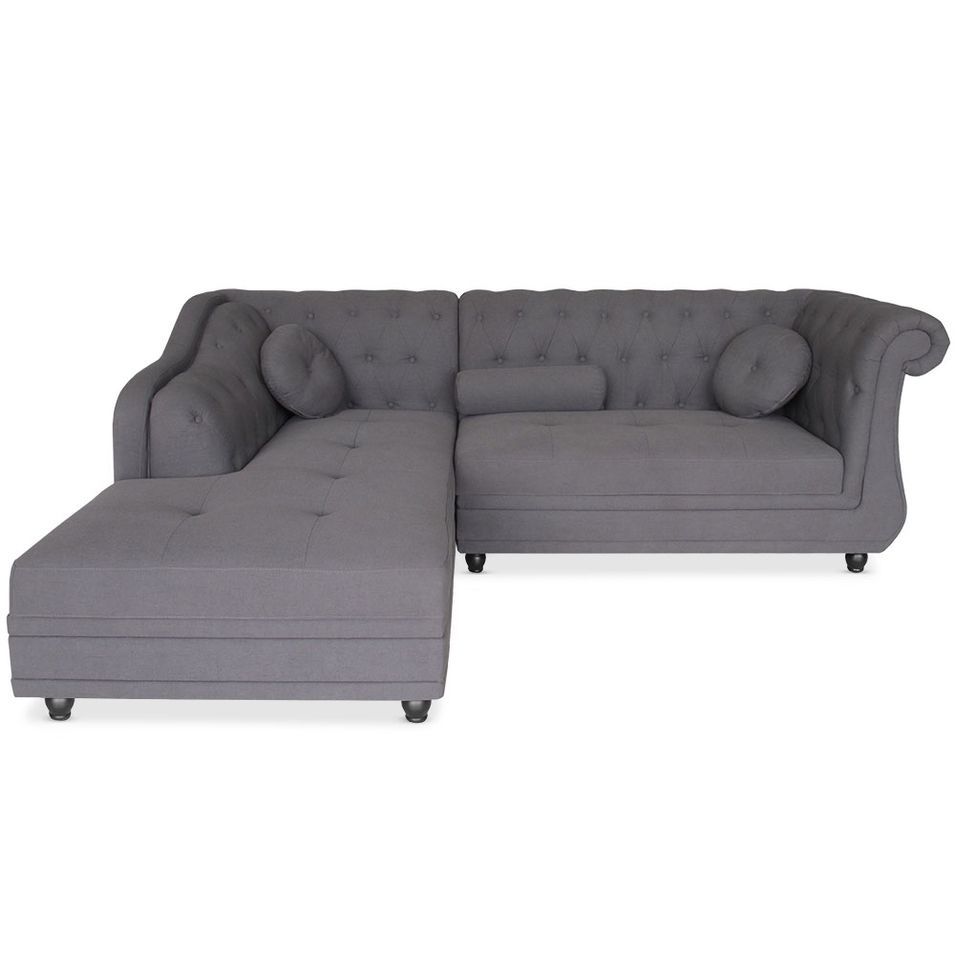 Canapé d'angle Brittish Tissu Gris style Chesterfield - Photo n°1