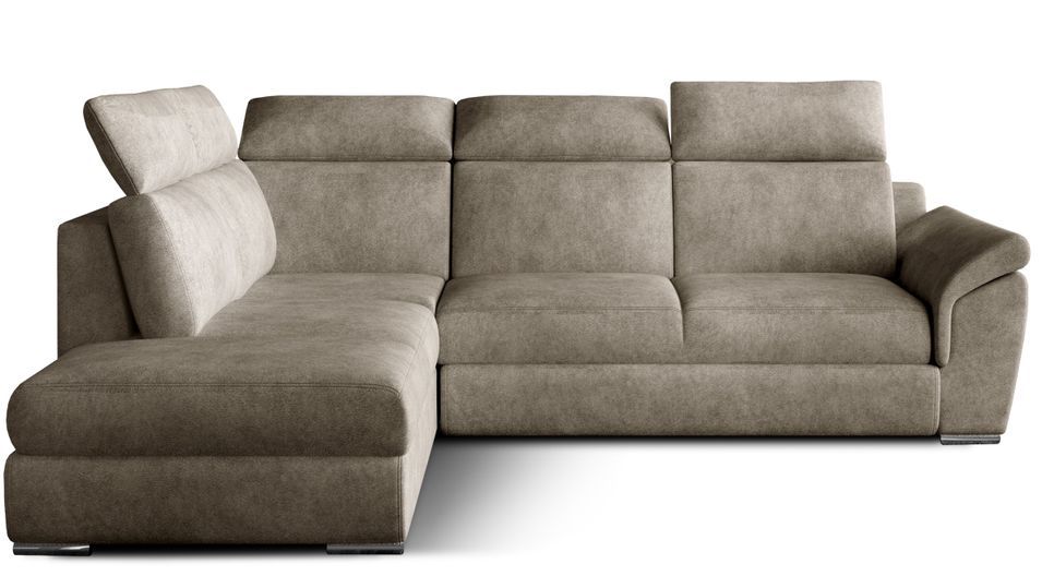 Canapé d’angle convertible 4 places KEPITA en tissu avec coffre et têtières réglables – 260 cm - Photo n°1