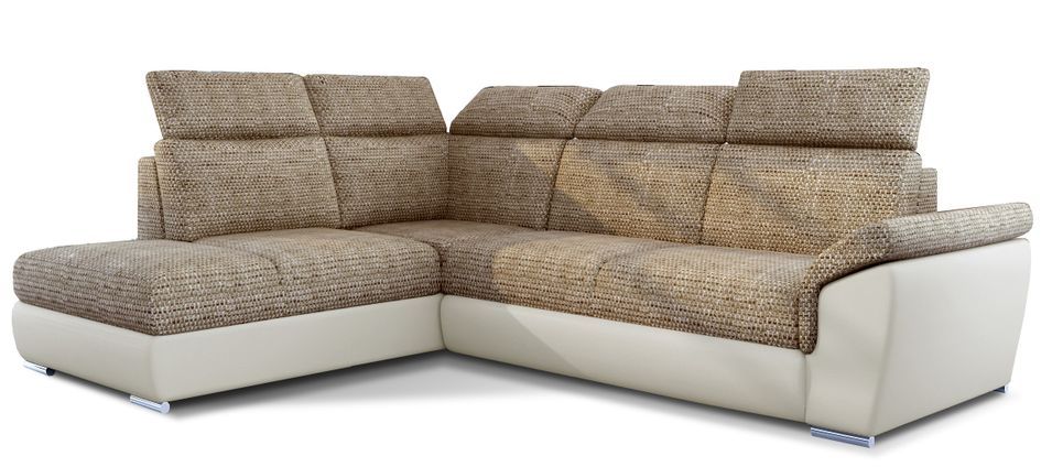 Canapé d’angle convertible 4 places KEPITA en tissu et simili cuir – 260 cm - Photo n°1