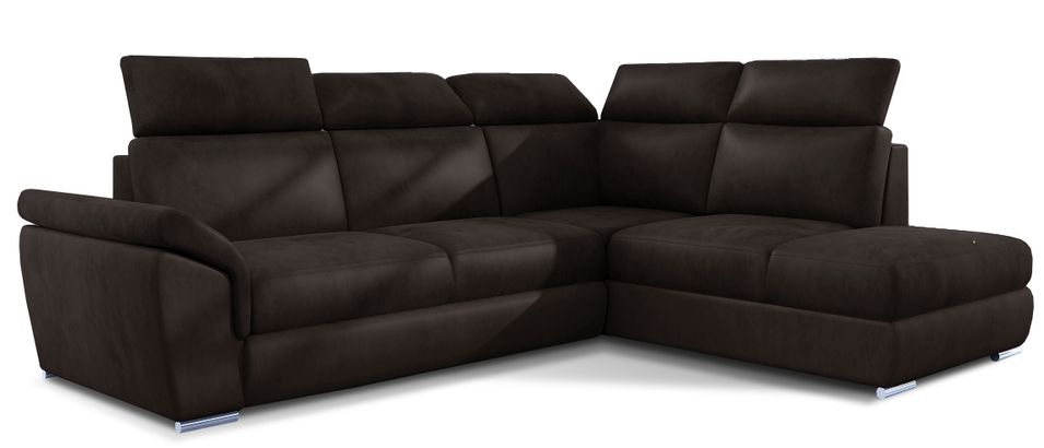 Canapé d’angle convertible 4 places KEPITA en velours avec coffre et têtières réglables – 260 cm - Photo n°1