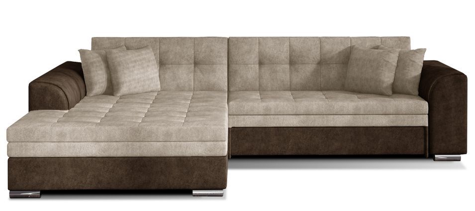 Canapé d’angle convertible 4 places LOOKA en tissu avec pieds en métal chromé – 296 cm - Photo n°1