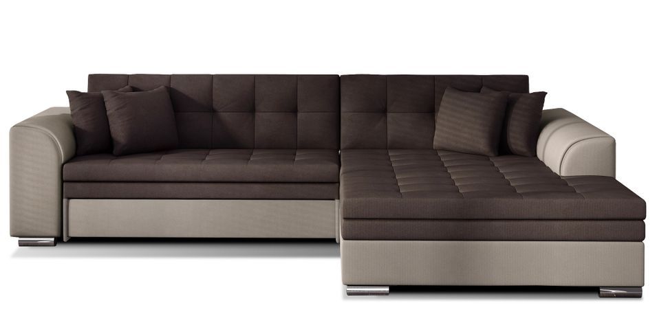 Canapé d’angle convertible 4 places LOOKA en tissu avec pieds en métal chromé – 296 cm - Photo n°1
