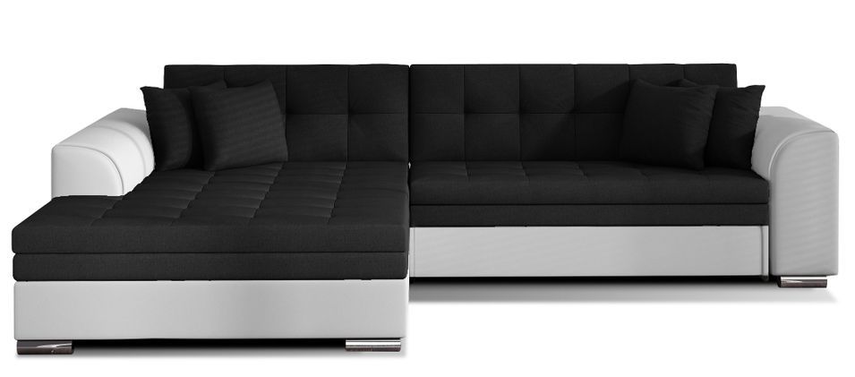 Canapé d’angle convertible 4 places LOOKA en tissu et simili cuir avec pieds en métal chromé – 296 cm - Photo n°1