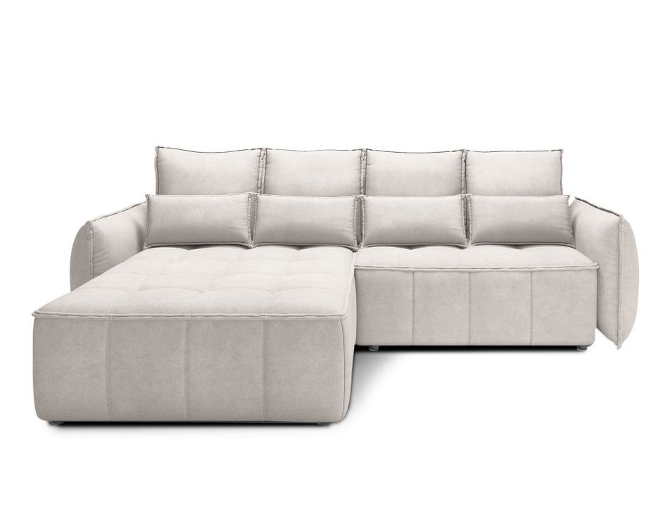 Canapé d’angle convertible 4 places tissu effet cuir KAMPUS 265 cm – Coffre de rangement - Photo n°1