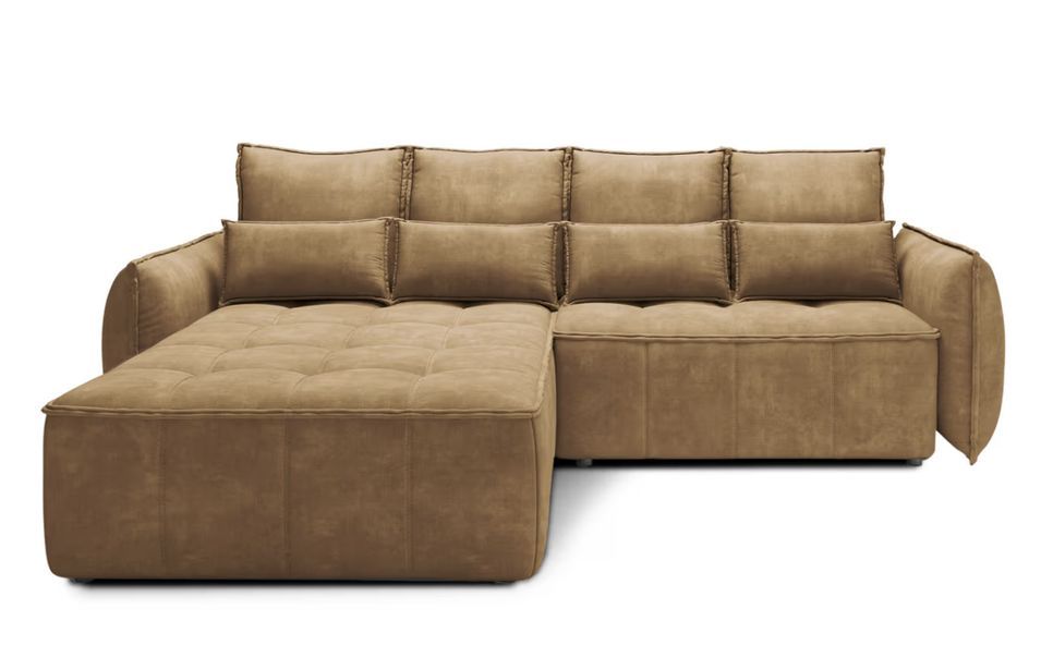 Canapé d’angle convertible 4 places tissu effet cuir KAMPUS 265 cm – Coffre de rangement - Photo n°1