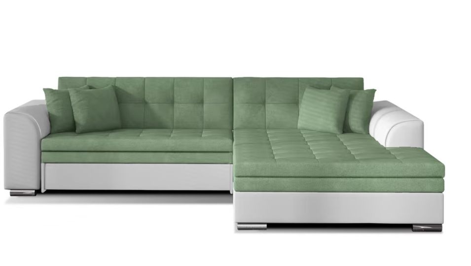 Canapé d'angle convertible 4 places tissu et simili LOOKA - Pieds métal chromé - Photo n°1