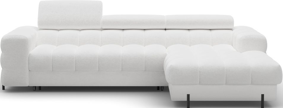 Canapé d’angle convertible 4 places tissu KATE 285 cm - Appuis-tête réglables & pieds métal noir - Photo n°1