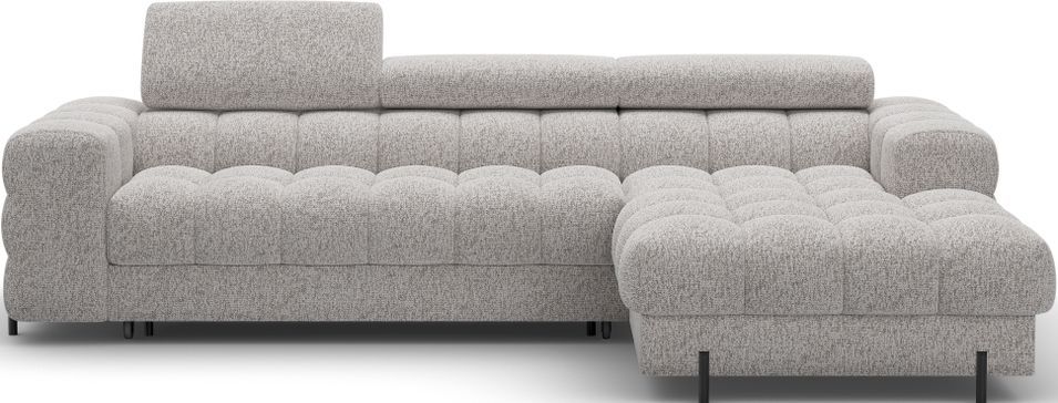 Canapé d’angle convertible 4 places tissu KATE 285 cm - Appuis-tête réglables & pieds métal noir - Photo n°1