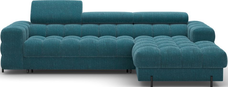 Canapé d’angle convertible 4 places tissu KATE 285 cm - Appuis-tête réglables & pieds métal noir - Photo n°1