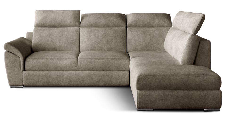 Canapé d'angle convertible 4 places tissu KEPITA - Appuis-tête réglables et rangement - Photo n°1