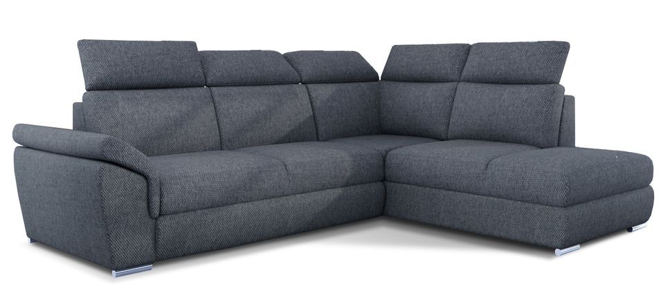Canapé d'angle convertible 4 places tissu KEPITA - Appuis-tête réglables et rangement - Photo n°1