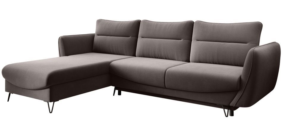 Canapé d'angle convertible 4 places tissu ZURIK 276 cm - Coffre de rangement & pieds métal noir - Photo n°1