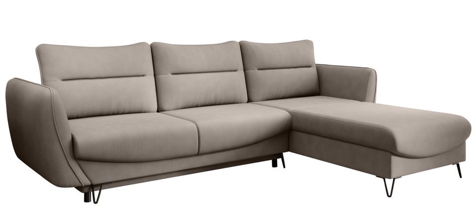 Canapé d'angle convertible 4 places tissu ZURIK 276 cm - Coffre de rangement & pieds métal noir - Photo n°1