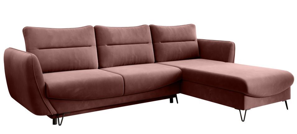 Canapé d'angle convertible 4 places tissu ZURIK 276 cm - Coffre de rangement & pieds métal noir - Photo n°1