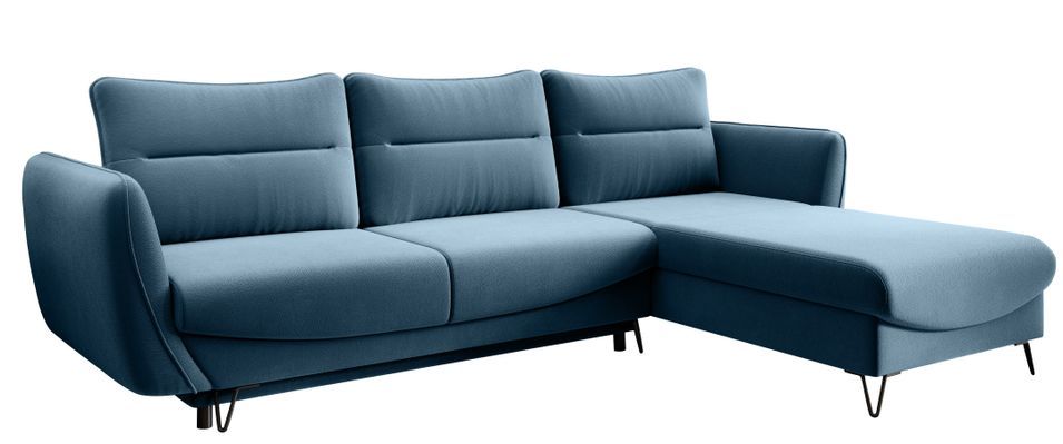 Canapé d'angle convertible 4 places tissu ZURIK 276 cm - Coffre de rangement & pieds métal noir - Photo n°1