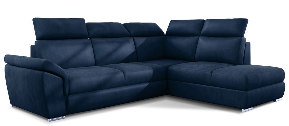 Canapé d'angle convertible 4 places velours KEPITA 260 cm - Appuis-tête réglables et rangement - Photo n°1
